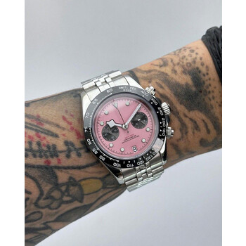 Custom Seiko Mod • No Logo Black Bay Pink Quartz Chronograph • 39.5mm